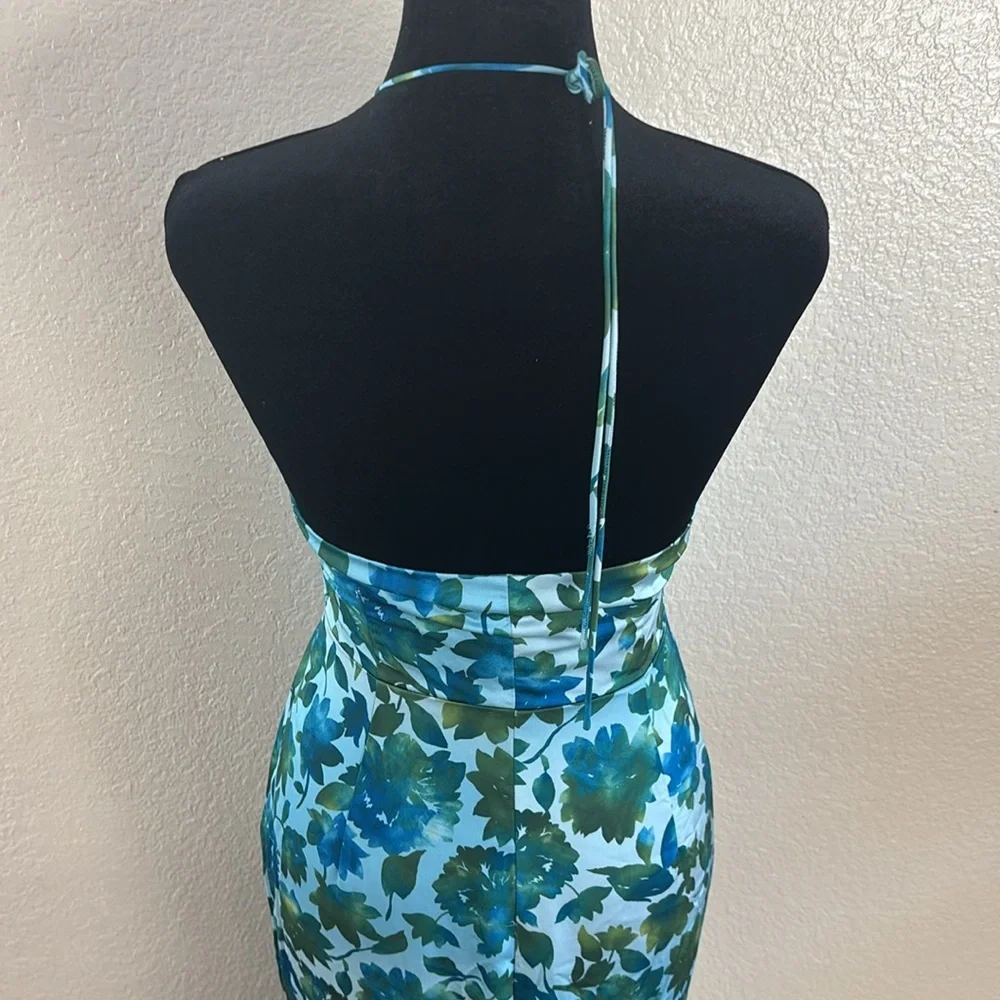 Amur $698 Edie Neck Tie Ruffle Blue Floral Maxi Dress - Picture 11 of 13